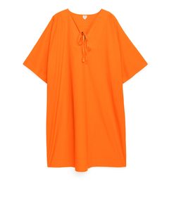 Relaxed Cotton Tunic Dress Bright Orange