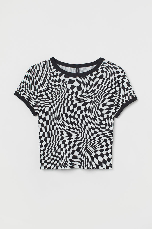 H&M H&m+ Printed Cropped Top Black/white Checked