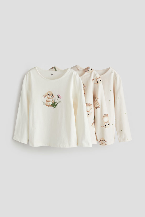 H&M 3-pack Long-sleeved Jersey Tops White/bunny