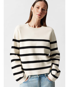 Wide-sleeve Knit Sweater White/black Striped