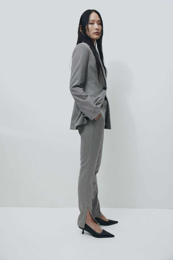 H&M Slit-hem Trousers Black/dogtooth-patterned