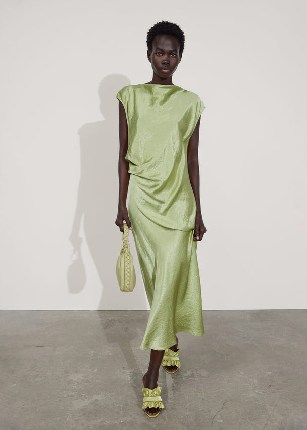 & Other Stories Cap-sleeve Satin Midi Dress Light Green