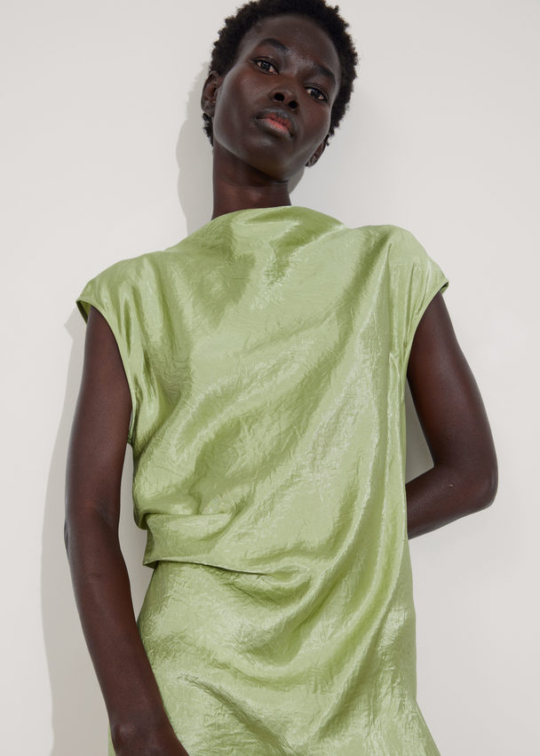 & Other Stories Cap-sleeve Satin Midi Dress Light Green