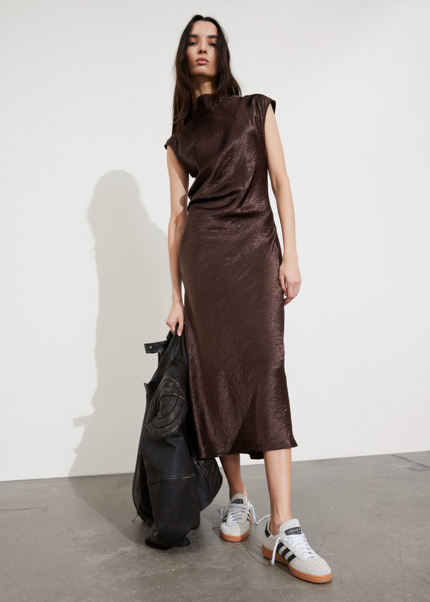 & Other Stories Cap-sleeve Satin Midi Dress Brown