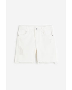 Relaxed Fit Denim Shorts White