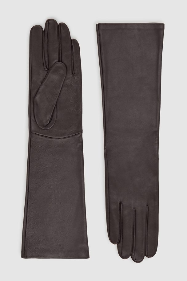 COS Leather Long Gloves Dark Brown