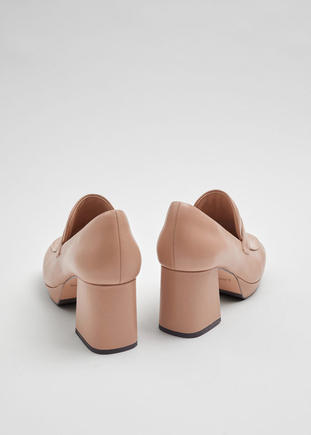 & Other Stories Block Heel Leather Loafers Taupe