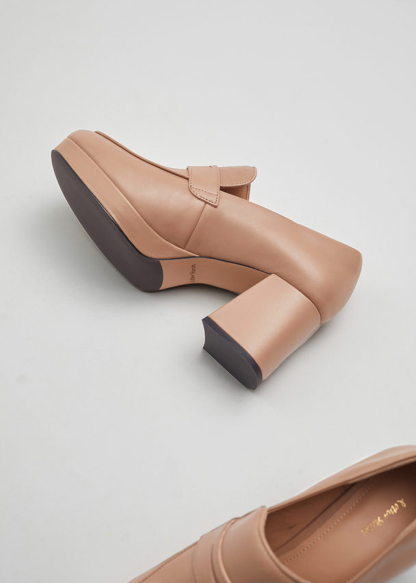 & Other Stories Block Heel Leather Loafers Taupe
