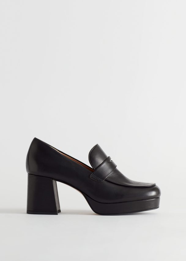 & Other Stories Block Heel Leather Loafers Black