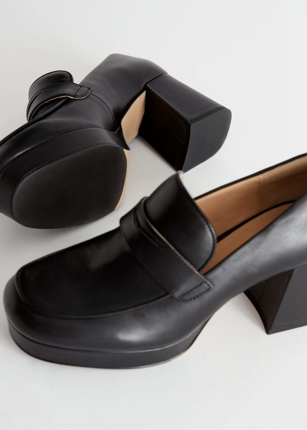 & Other Stories Block Heel Leather Loafers Black