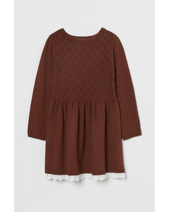 Lace-trimmed Knitted Dress Dark Brown
