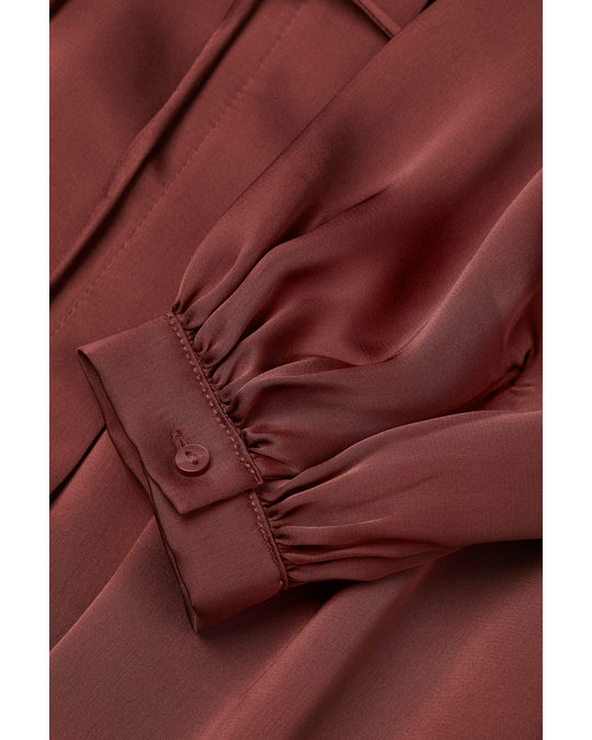 H&M Tie-belt Dress Dark Red-brown