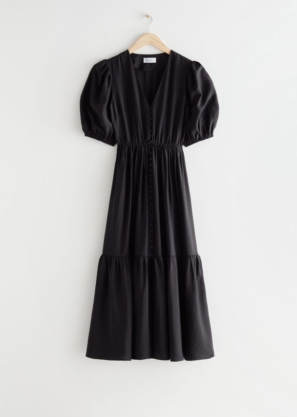 & Other Stories Puff Sleeve Maxi Dress Black