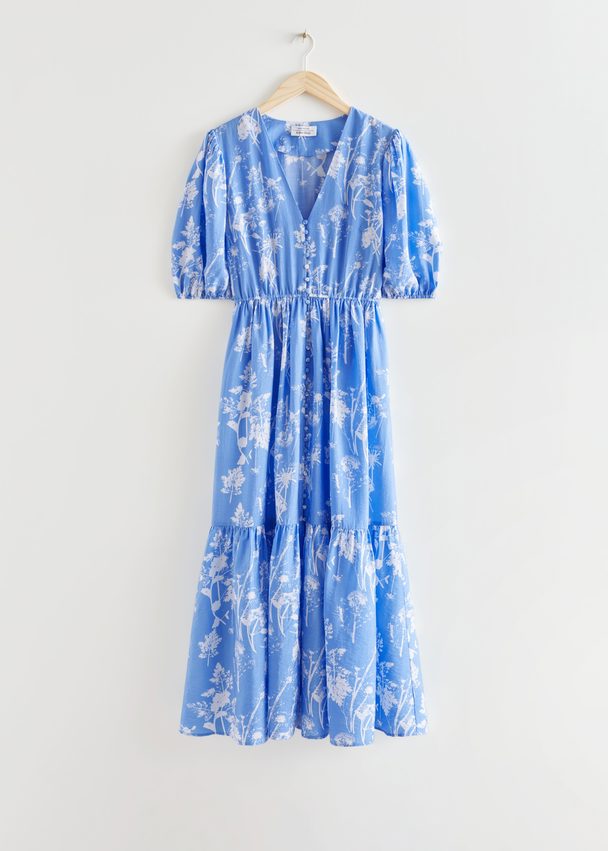& Other Stories Puff Sleeve Maxi Dress Blue Florals