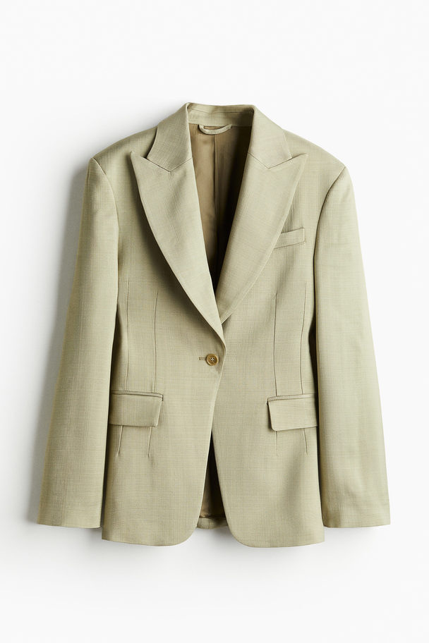 H&M Blazer I Viskose Med Én Knapp Beige