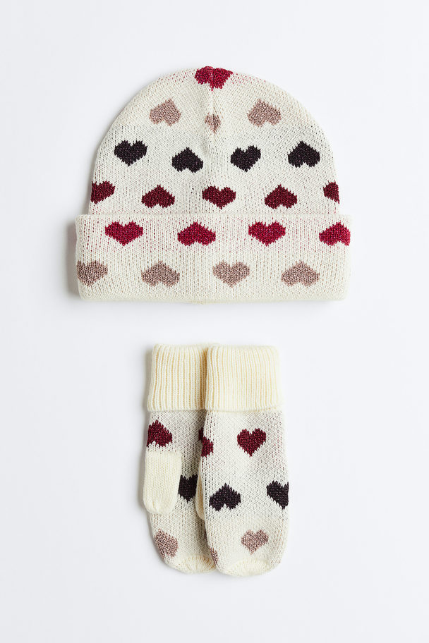H&M 2-piece Jacquard-knit Set Cream/hearts