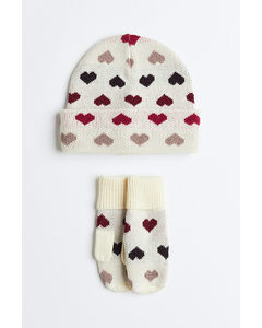 2-piece Jacquard-knit Set Cream/hearts