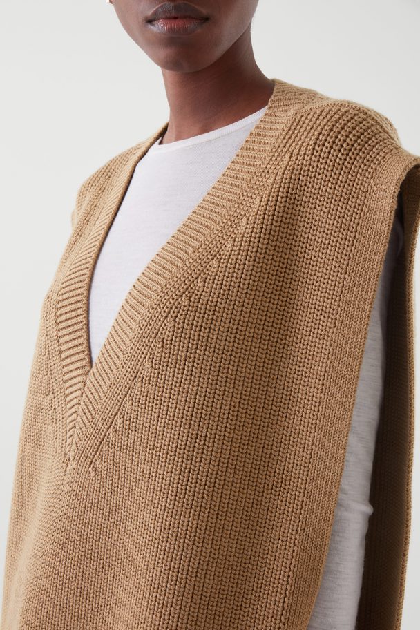 COS V-neck Knitted Wool Cape Dark Beige