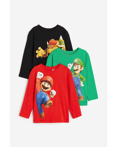 3-pack Long-sleeved T-shirts Bright Red/green/black