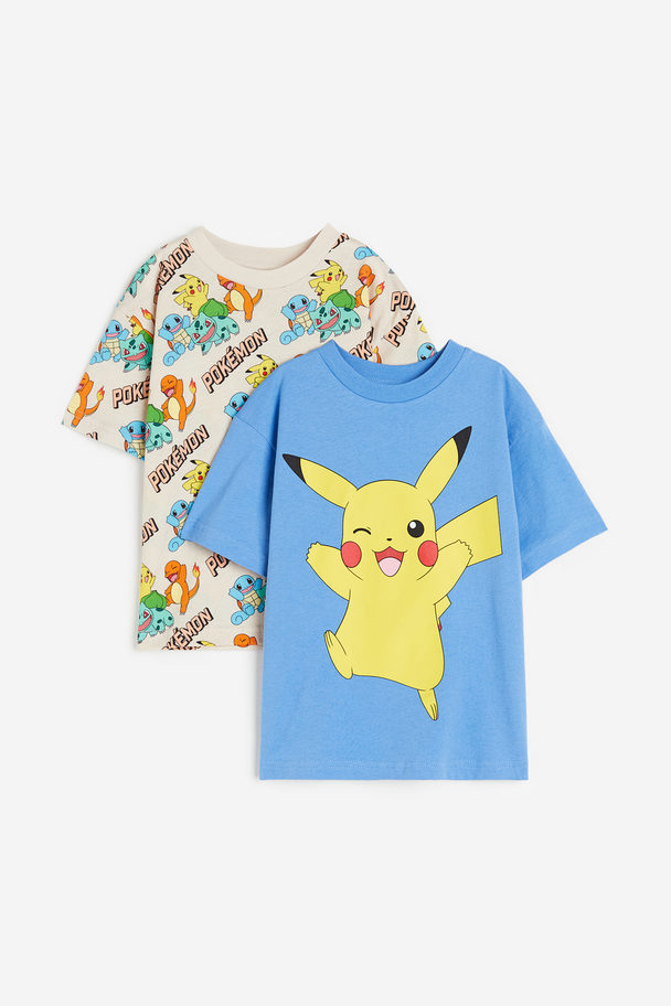 H&M Set Van 2 T-shirts Lichtbeige/pokémon