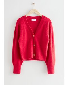 Playful Button Knit Cardigan Red