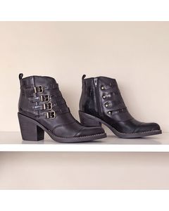 Rock Black Leather Heeled Ankle Boots