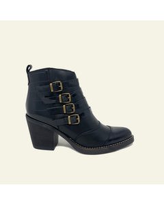 Rock Black Leather Heeled Ankle Boots