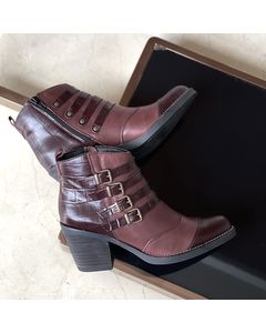 Rock Burgundy Leather Heeled Ankle Boots