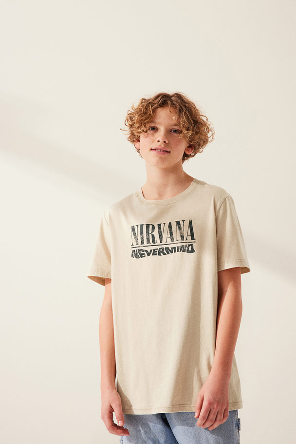 H&M T-shirt Med Tryk Lys Beige/nirvana