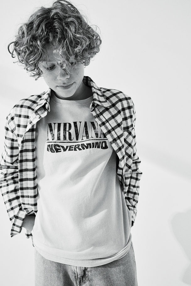 H&M T-shirt Med Tryk Lys Beige/nirvana