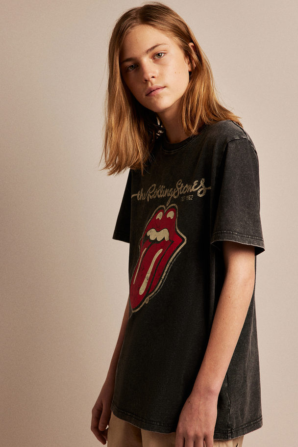 H&M Printed T-shirt Washed Black/the Rolling Stones