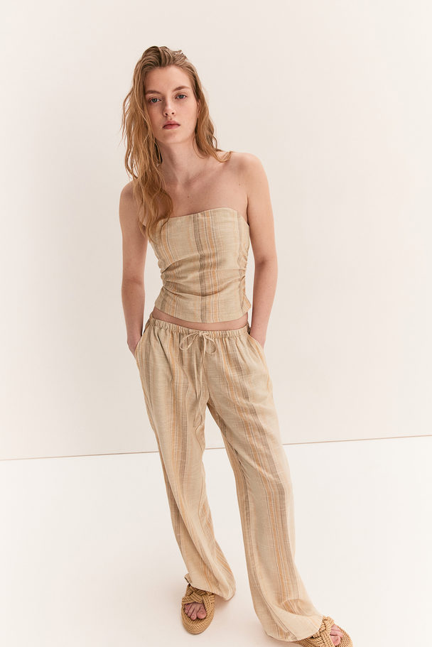 H&M Pull-on Broek Van Linnenmix Beige/gestreept