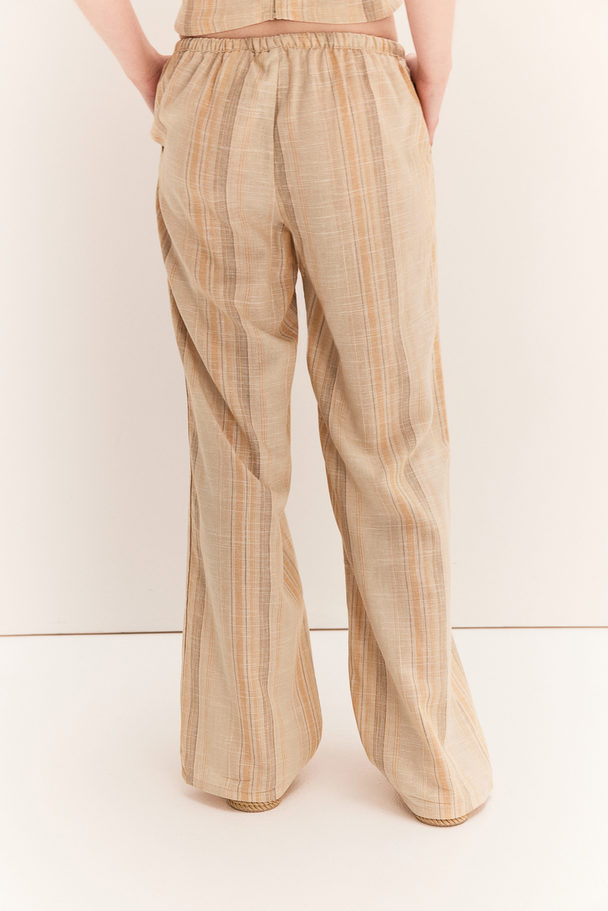 H&M Pull-on Broek Van Linnenmix Beige/gestreept