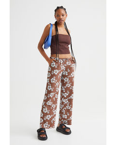 Wide Trousers Brown/tropical Flowers