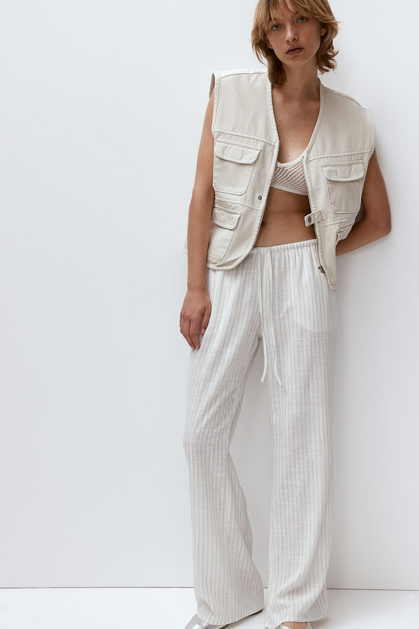 H&M Linen-blend Pull-on Trousers Cream/striped