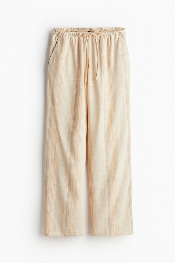 H&M Pull-on Broek Van Linnenmix Beige/gestreept