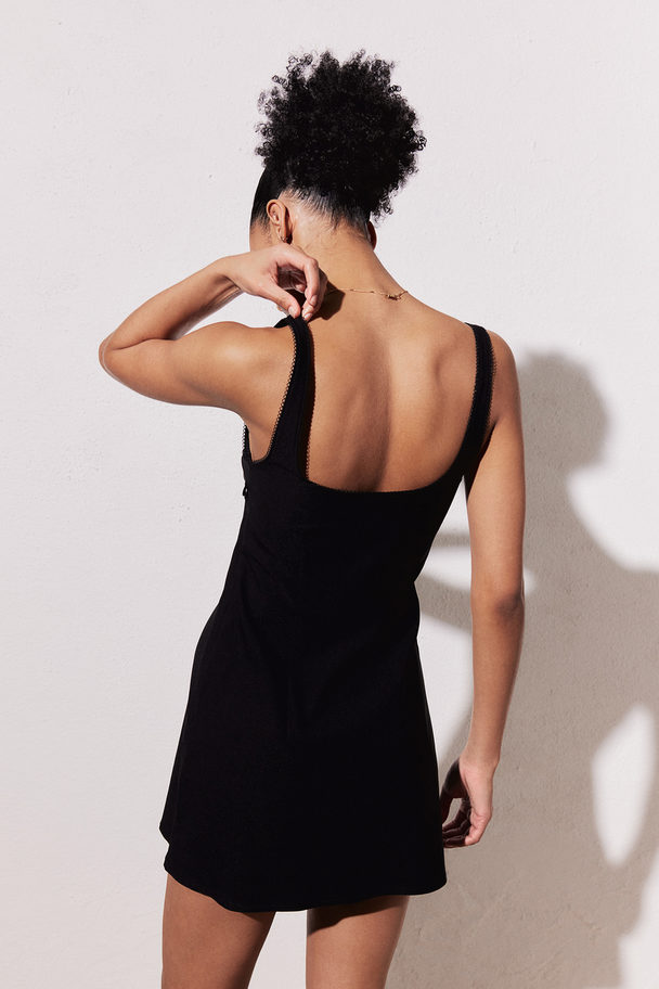 H&M Picot-trimmed Jersey Dress Black