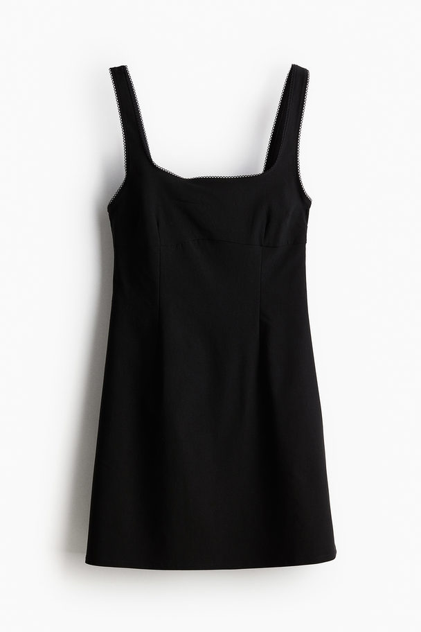 H&M Picot-trimmed Jersey Dress Black