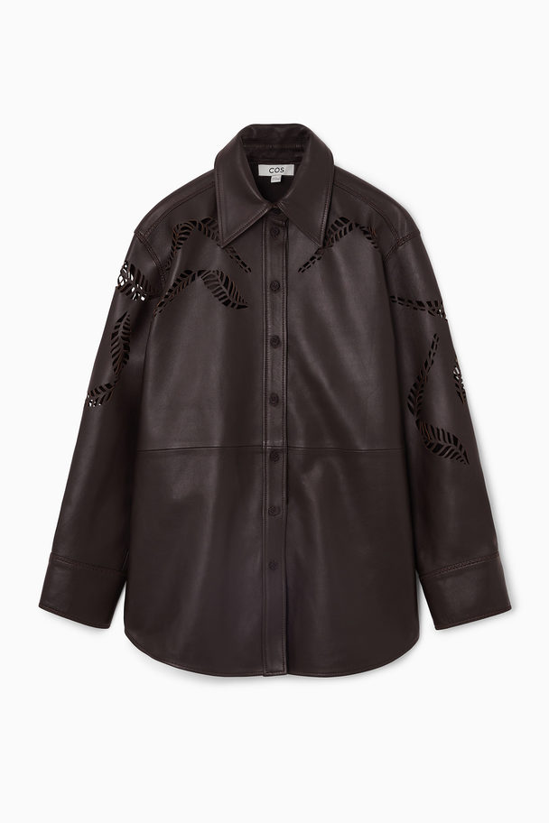COS Broderie Anglaise Leather Western Shirt Dark Brown