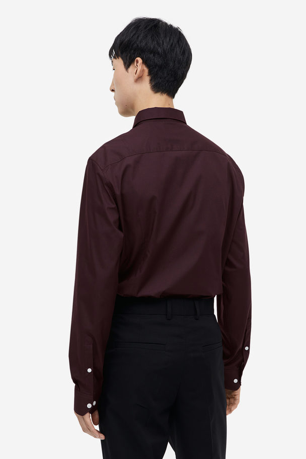 H&M Slim Fit Easy-iron Shirt Burgundy