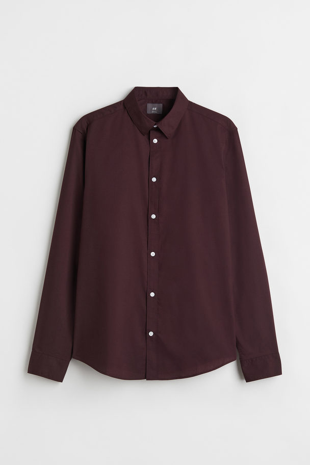H&M Slim Fit Easy-iron Shirt Burgundy