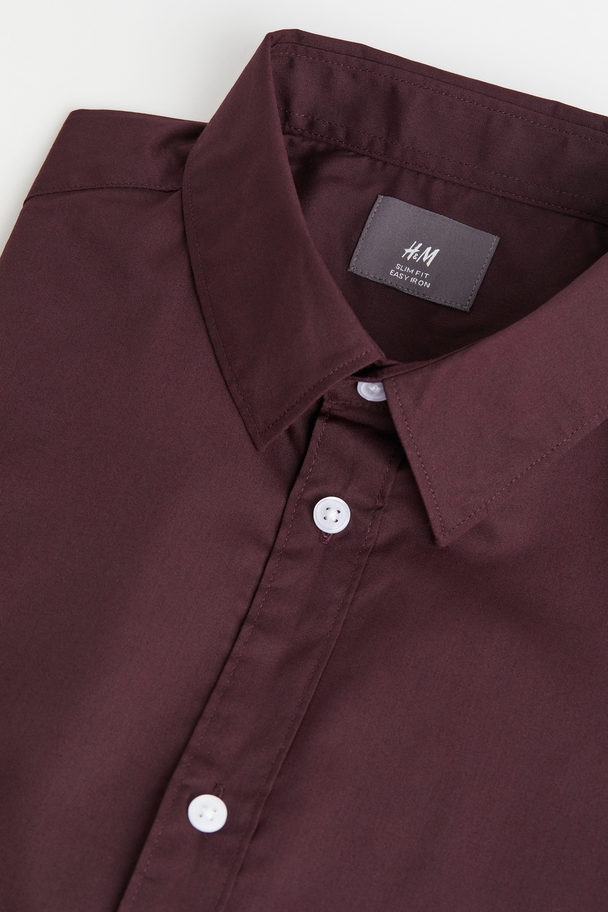 H&M Easy Iron-overhemd - Slim Fit Bordeauxrood