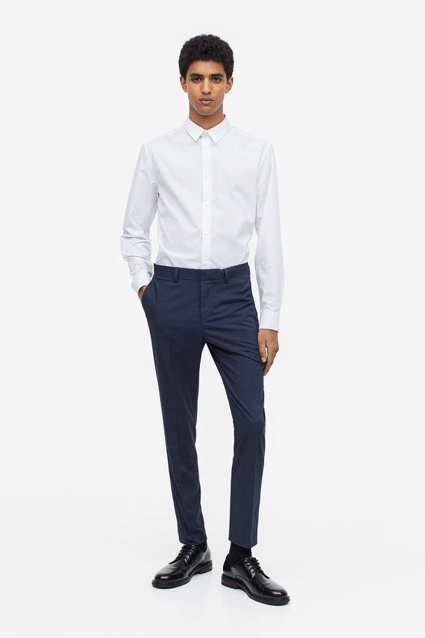 H&M Slim Fit Easy-iron Shirt White/black Spotted