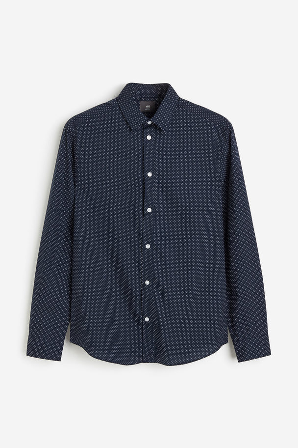 H&M Slim Fit Easy-iron Shirt Navy Blue/spotted