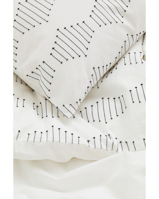 H&M HOME Cotton Single Duvet Cover Set White/patterned