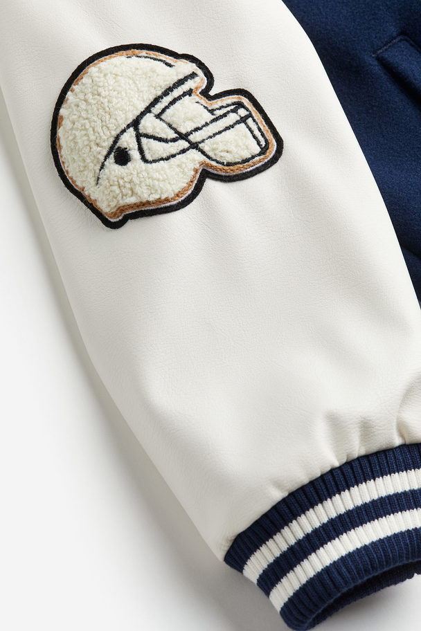 H&M Embroidered Baseball Jacket Navy Blue/93