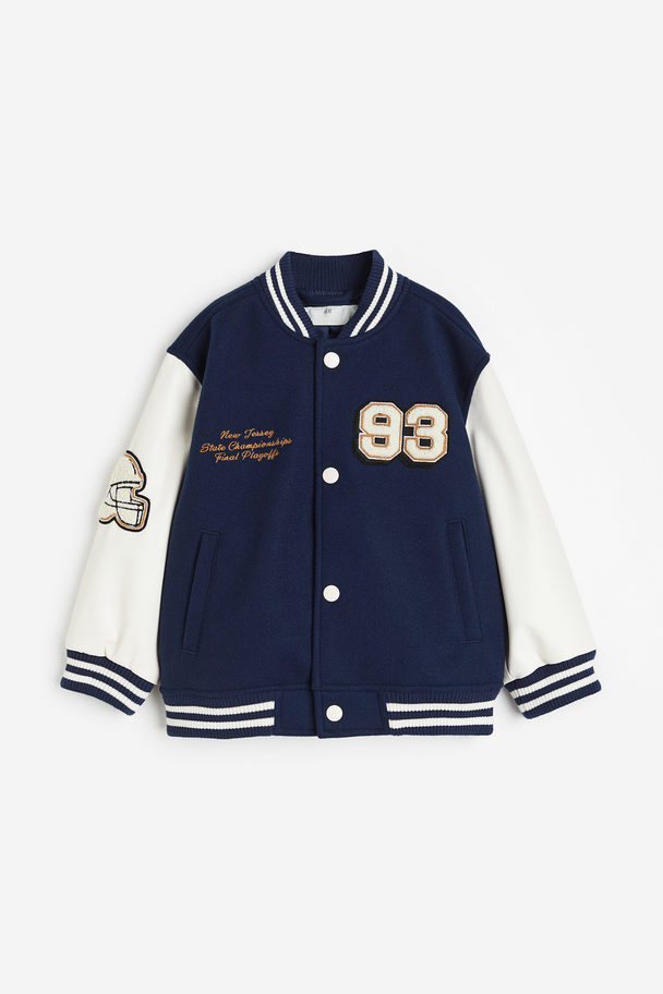 H&M Embroidered Baseball Jacket Navy Blue/93