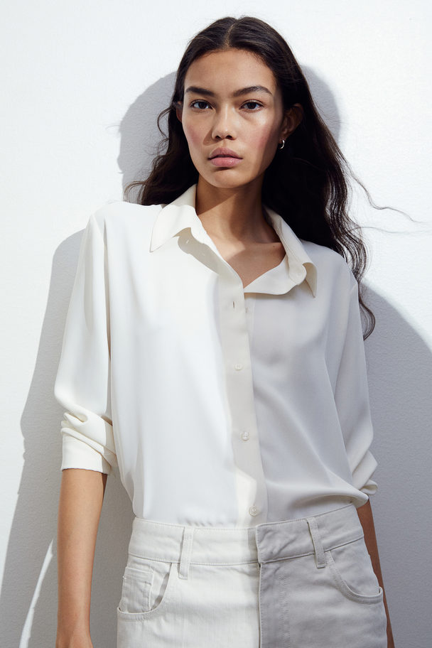 H&M Overhemdblouse Met Puntkraag Roomwit