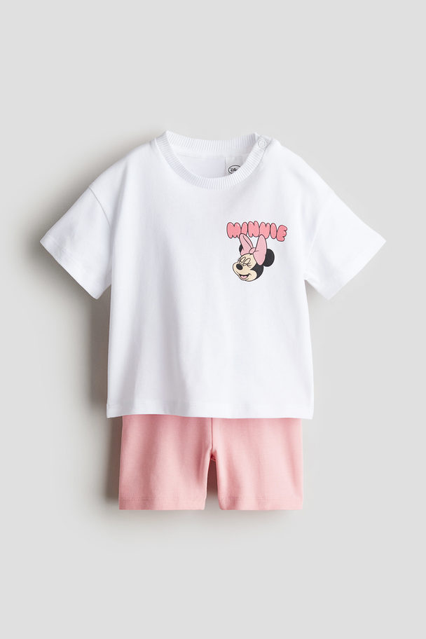 H&M 2-piece Jersey Set Light Pink/minnie Mouse