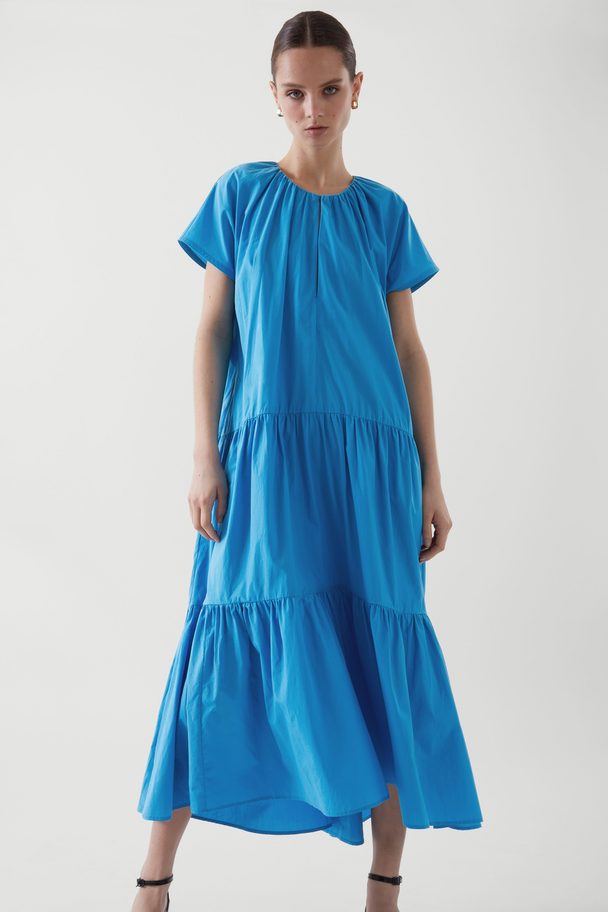 COS Tiered A-line Maxi Dress Blue